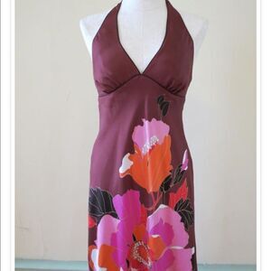 Y2K Banana republic brown floral silk halter dress